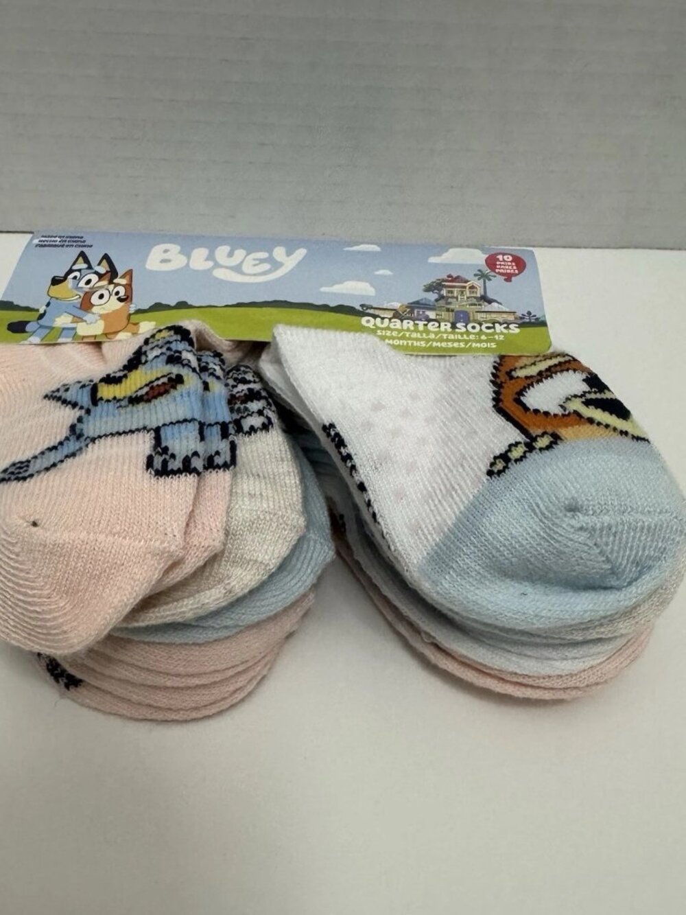 Bluey Baby Quarter Socks 10 Pack NWT 6-12 Months Assorted Colors